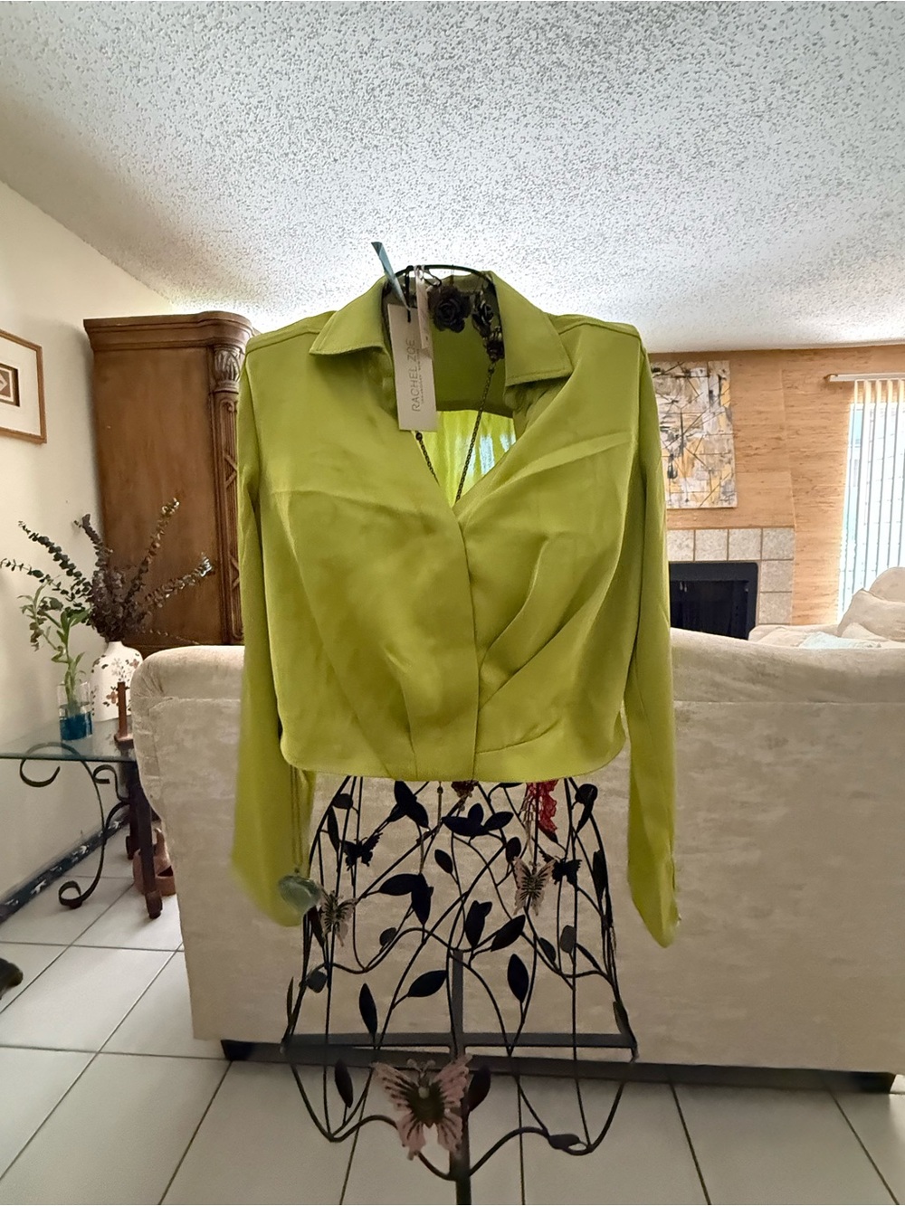 Cropped Lime Green Wrap-Front Women's Top